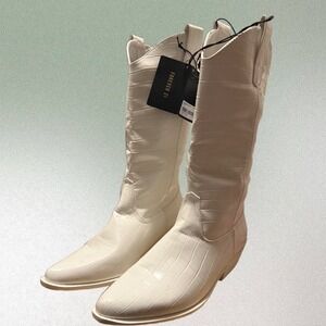 Forever 21 White Faux Croc Cowboy Boots Knee High Western Style Women's Size 7.5